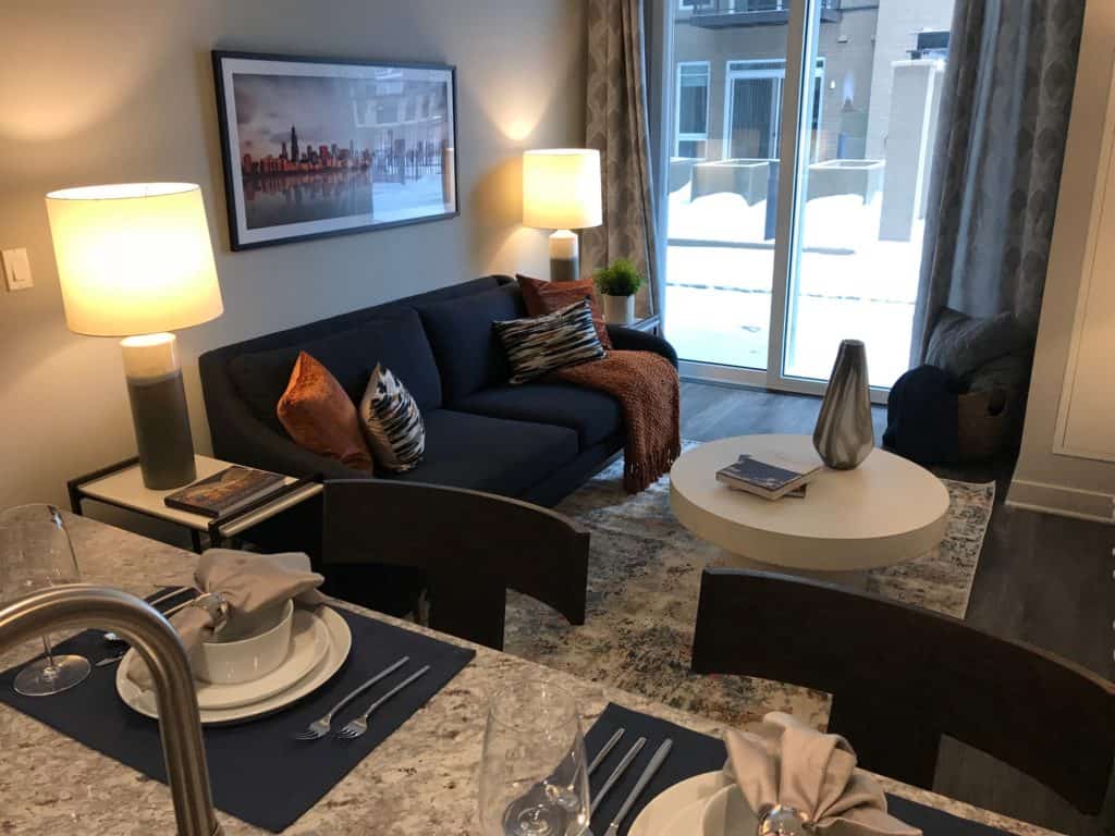 Designer Model Living Room and Kitchen Island