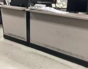 Dirty Reception Desk Upholstery