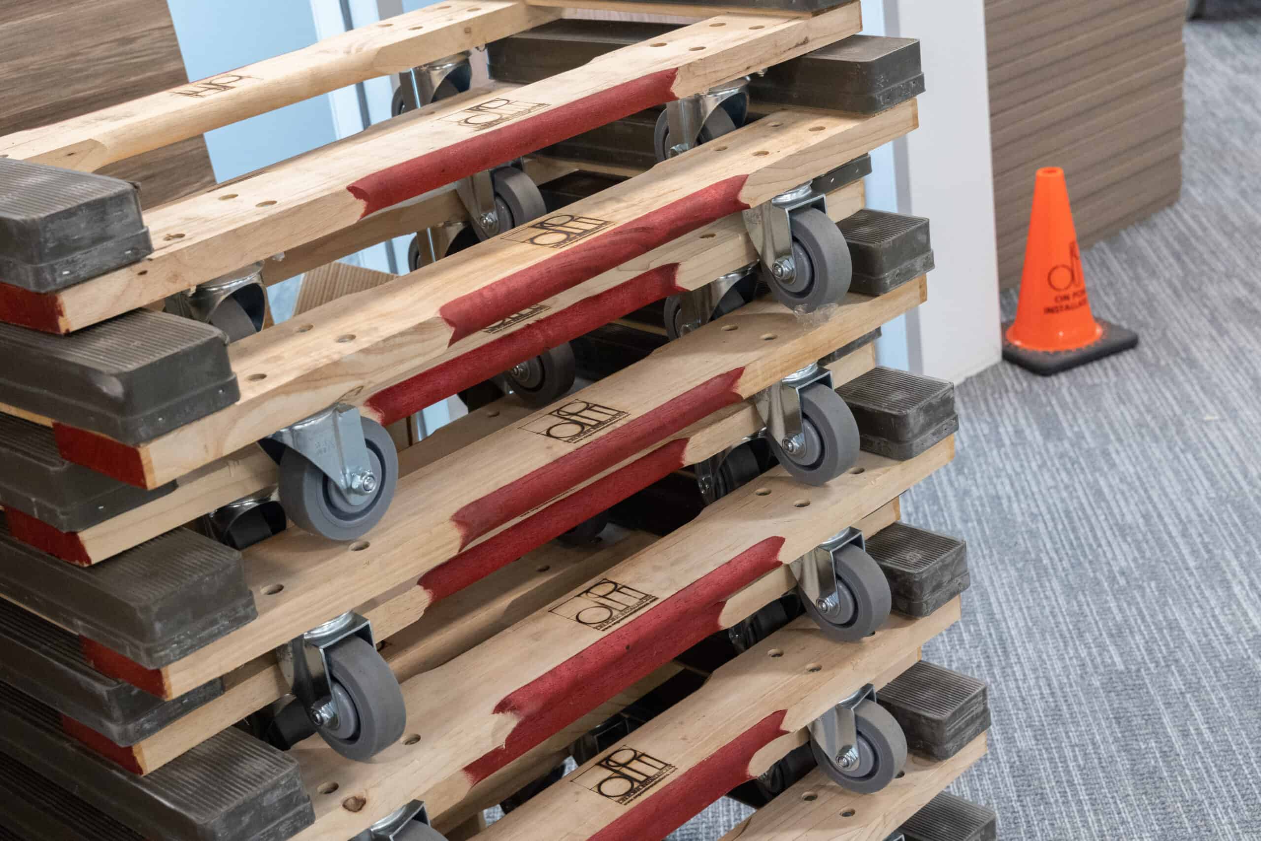 Stack Of Skids Used By On Point Installation For Large Office Installation